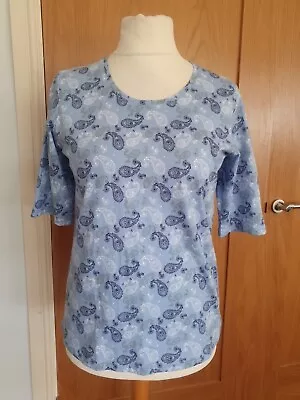 BNWT Ladies Size 10 -  12 Blue Paisley Cotton Traders Short Sleeve Top T Shirt • £6.99