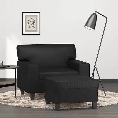Sofa Chair With Footstool Black 60  Faux Leather G8R4 • $553.57
