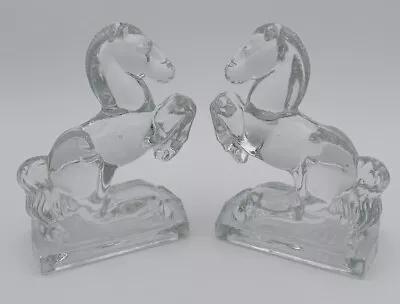 Vintage MCM Rearing Horse Glass Bookends - Smith L. E. Smith Circa 1950's 8x5” • $55