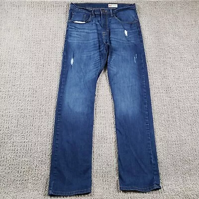 WRANGLER Jeans 34x32 Blue Slim Straight Distressed Dark Denim Pants Stretch • $12