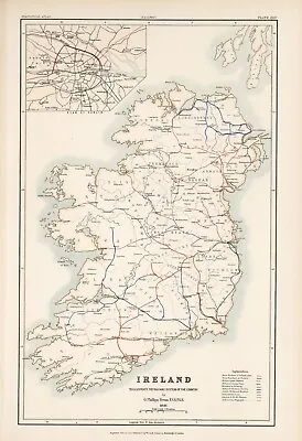 Railway Map Of Ireland 1881 Poster Decor Retro Wall Old Art Print • £3.99