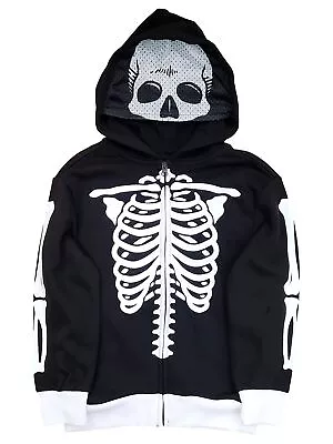 Boys Black Hoodie With Mask Skeleton Halloween Sweatshirt Sweater • $25.99