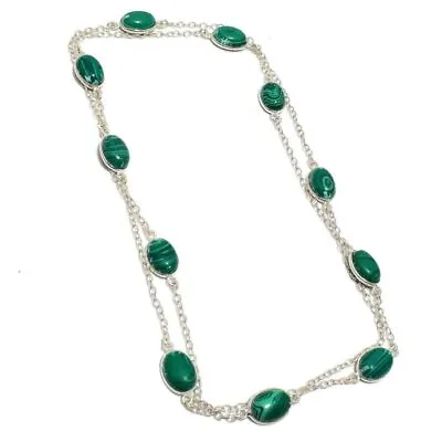 Green Malachite Gemstone Handmade 925 Sterling Silver Jewelry Necklace 36  • £10.72