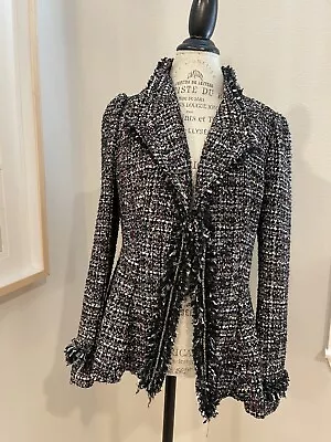 McGinn For Nordstrom Black Multi-Colored Tweed Fringe Chain Trim Blazer Jacket 8 • $65