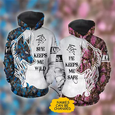 She Keeps Me Wild He Keeps Me Safe Wolf Couple Hoodie Valentine Gift Matching • $44.98