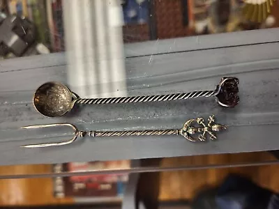 Petrus II Brazilian 200 Reis Silver Coin Spoon And Fork 1855; 3.5 Spoon 4  Fork • $45