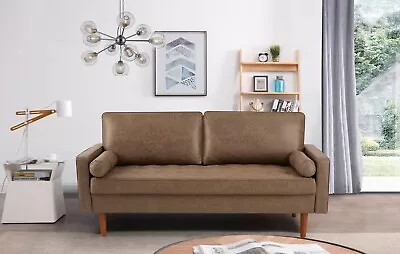 Mid Century Modern Faux Leather Sofa - 3 Seater Comfy Couch • $394.49