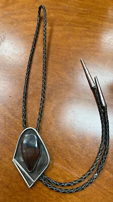 Vintage Native American Large Tiger Iron And Silver Bolo Tie  Silver Tips • $295