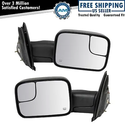 Tow Mirror Power Heated Flip-Up Textured Black Pair Set Of 2 For Dodge Ram Truck • $210.53