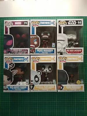 GOOD CONDITION Set Of 6 Funko POP! Vinyl Figures Of Fortnite Star Wars Marvel • £35