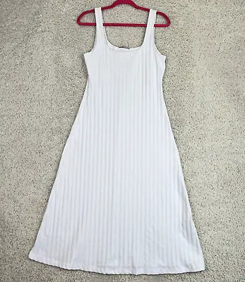 Zara White Ribbed Midi Dress Womens Size M Fit & Flare Stretch Sleeveless • $21
