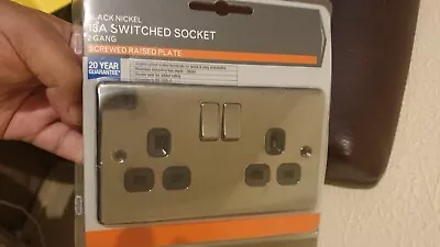 £10 • Buy 2x Black Nickel 13A Switched Socket 1x 10AX Light Switch - Raised Plate 