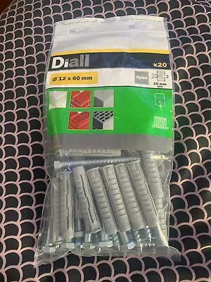 Diall M12 X 60mm Multipurpose Nylon Wall Plug And Coach Screw X20 • £9