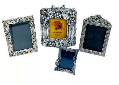 Lot Of 4 Pewter Style Vintage Small Miniature Picture Photo Frames Ornate Floral • $23.99