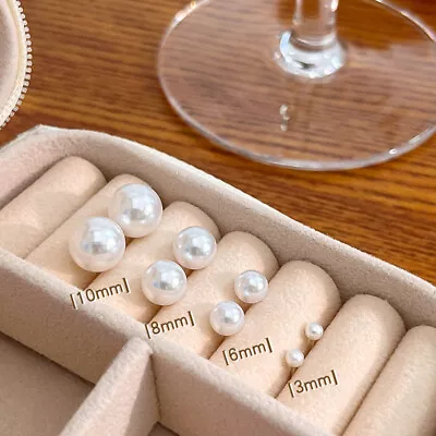 $3.99 • Buy Classic Pearl Stud Earrings 925 Sliver Post 3/6/8/10 Mm
