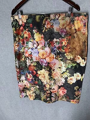 ECI New York Floral Women’s Midi Skirt XL Elastic Waist Back Slit Flowers Easter • $19.99
