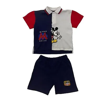 Vintage Mickey Mouse Disney Toddler Outfit Set 4T Polo Shirt Shorts Colorblock • $29.95