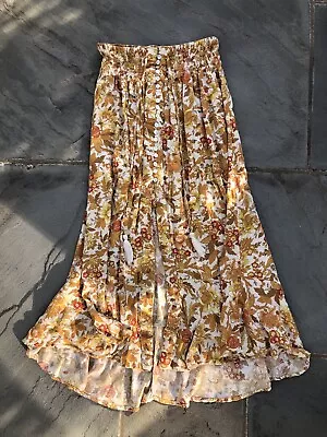 RACHEL ZOE Floral Print Tiered Tasseled Front Slit Maxi Skirt Size L • $26