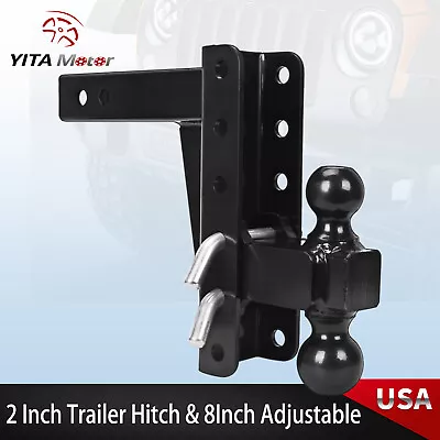 $65.87 • Buy Adjustable Trailer Hitch Mounts 2  Receiver 8'' Drop 2  & 2-5/16  Ball 5/8  Pins