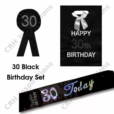 Black '30 Today' Sash 30th Birthday Rosette 30th Gift Bag NEW • £5.99