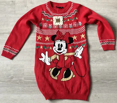 Girls Primark Disney Minnie Mouse Festive Christmas Long Sleeve Jumper Dress 3-4 • £8.50