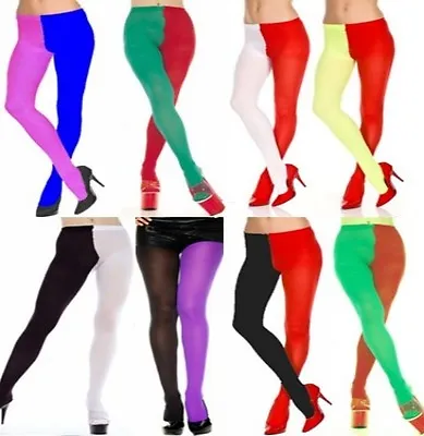 $8.99 • Buy Two Tone Court Jester Tights Harlequin Red Green Black Purple Elf Fool Plus Size