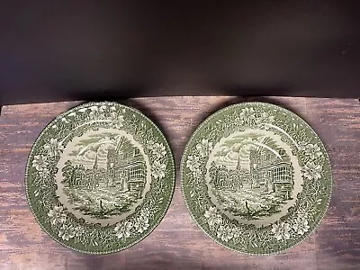 Royal Tudor Coaching Taverns Green Coupe 9” Dinner Plates Staffordshire England • £37.06