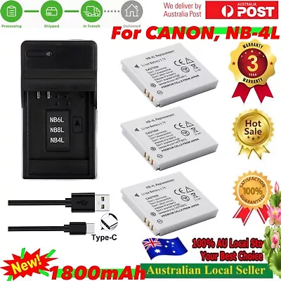 3x 1.8Ah Battery +Usb-C Charger For Canon IXUS 110 115 120 130 Is 117 220 225 HS • $39.98