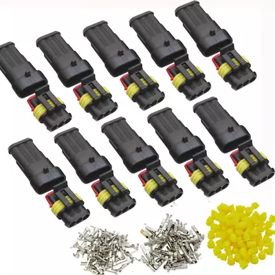 Electrical Auto Wire Connector10 Kit 3Pin Way Male And Female Auto Waterproof W • $17.45