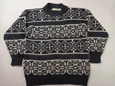 T. G. Dragon Fair Isle Black And White Knitted Sweater Size M Long Sleeve • $14.99