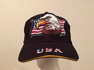 USA American Flag And Eagle Embroidered Patriotic Baseball Hat Ball Cap BlackA13 • $11.99