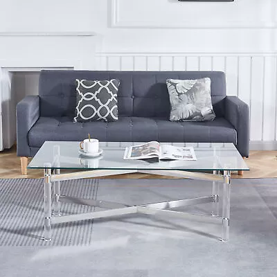 Stainless Steel Coffee Table With Silver/Gold Acrylic Frame And Clear Glass Top • $302.99