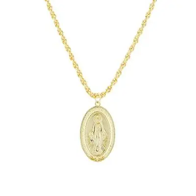 18K Gold Virgin Mary Necklace - Medallion Necklace - Miraculous Medal Coin Ne... • $37.23