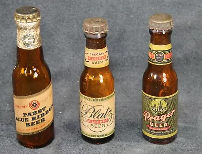 3 Antique Miniature Beer Bottles Pabst Blue Ribbon Blatz Pilsner Prager Beer • $12.50