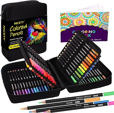 NICETY Colouring Pencils Art Set - 76 Coloured Pencils For Adults Artist Soft • £23.35