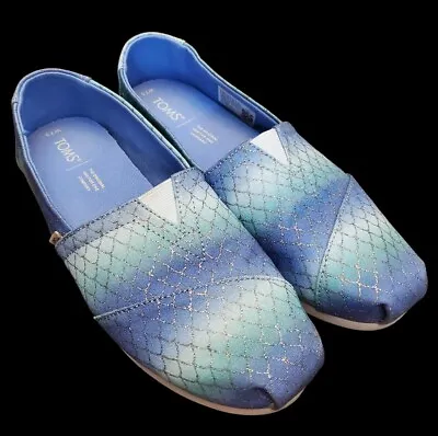 TOMS Alpargata Multi Iridescent Mermaid Scale Canvas Shoes Flats EUC 7.5 Slip On • $14.85