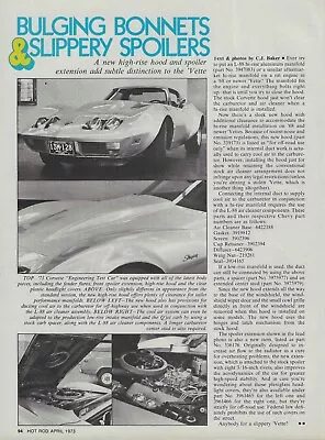 1973 Chevy Corvette Stingray Vintage Magazine Article Ad L88 Cowl Hood 339173 73 • $3.50