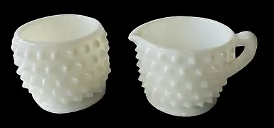 Vintage White Milk Glass Hobnail Small Creamer And Sugar Set Excellent Condition • $12.50