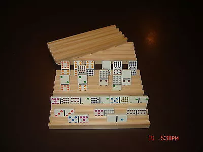 4 Handmade Wooden Domino Holders Mexican Train 4rows New Includes 4 Racks • $18.95