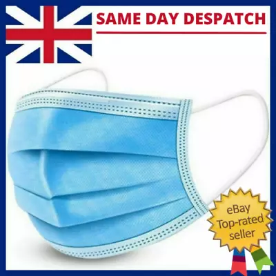 100 Disposable Face Mask Non Surgical 3 Ply Mouth Guard Cover Masks Protection • £9.99