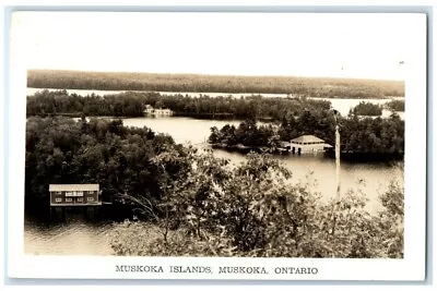 1942 Birds Eye View Muskoka Islands Boat House Ontario RPPC Photo Postcard • $29.95