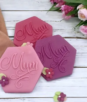 6 Pink Edible Mum Plaques Fondant Sugar Cake Toppers Flower Birthday Mothers Day • £7.99