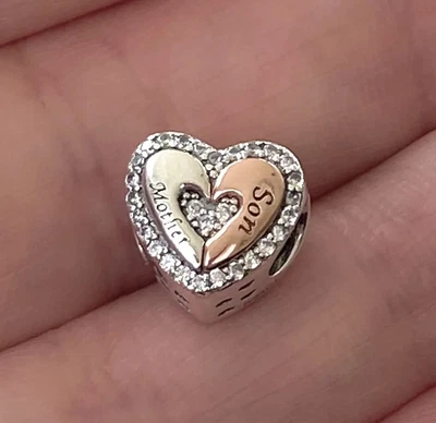 £16.99 • Buy Mother And Son Heart Cz Charm 925 Sterling Silver & Rose Gold Mum Charm