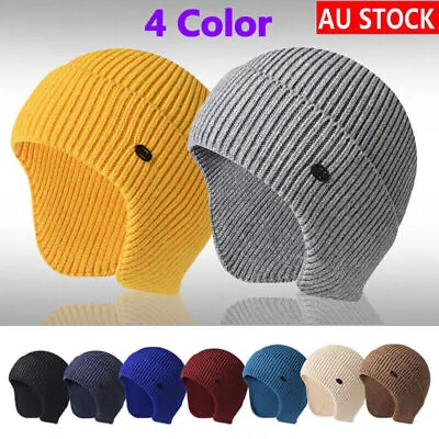 Winter Warm Mens Knitted Beanie Hat With Earflaps Russian Outdoor Ski Skull Cap • $14.87