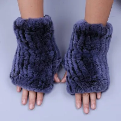 Women's Real Rex Rabbit Fur Gloves Mittens Girl Fingerless Wrist Warmer Elastic • $17.09