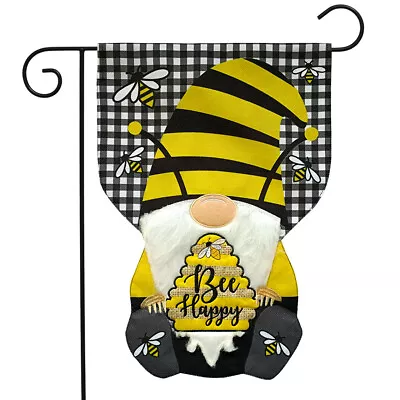 Bee Happy Gnome Summer Sculpted Burlap Garden Flag 12.5  X 18  Briarwood Lane • $11.99