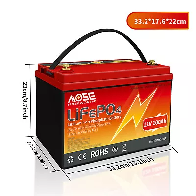 MOSEWORTH 12V 100Ah LiFePO4 Lithium Battery Deep Cycle 100A BMS RV Solar Marine • $175.77