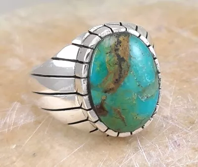 LARGE THICK MENS 925 STERLING SILVER TURQUOISE RING Size 10 Style# R3303 • $46.79