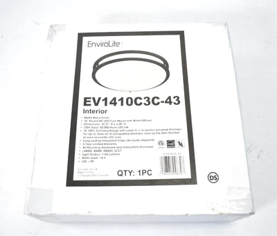£54.44 • Buy EnviroLite EV1410C3C-43 10  Matte Black Flush Mount Round Light LED W Diffuser