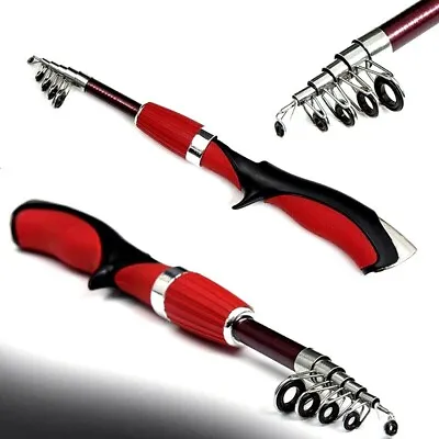 Mini Casting Fishing Rod Tackle Fiberglass Hard Pole Portable 1.4M Red Black Ice • $32.99